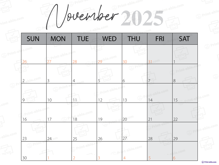 November 2025 Calendar Printable