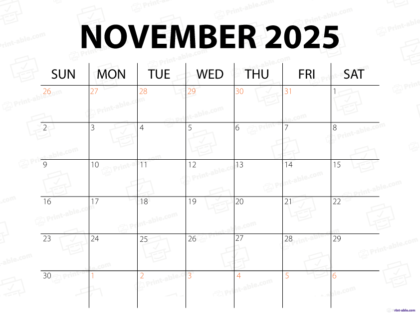 November 2025 Calendar Printable