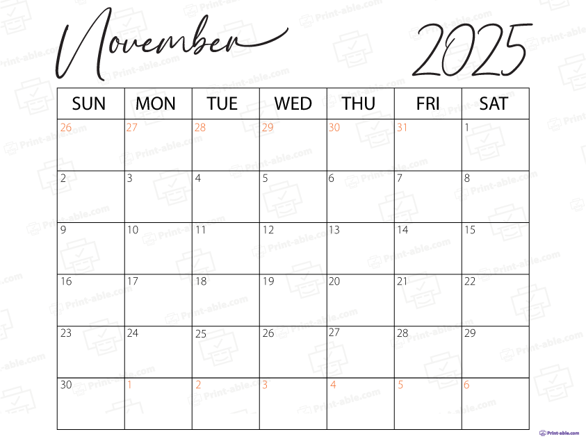 November 2025 Calendar Printable