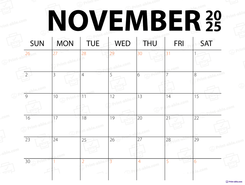 November 2025 Calendar Printable