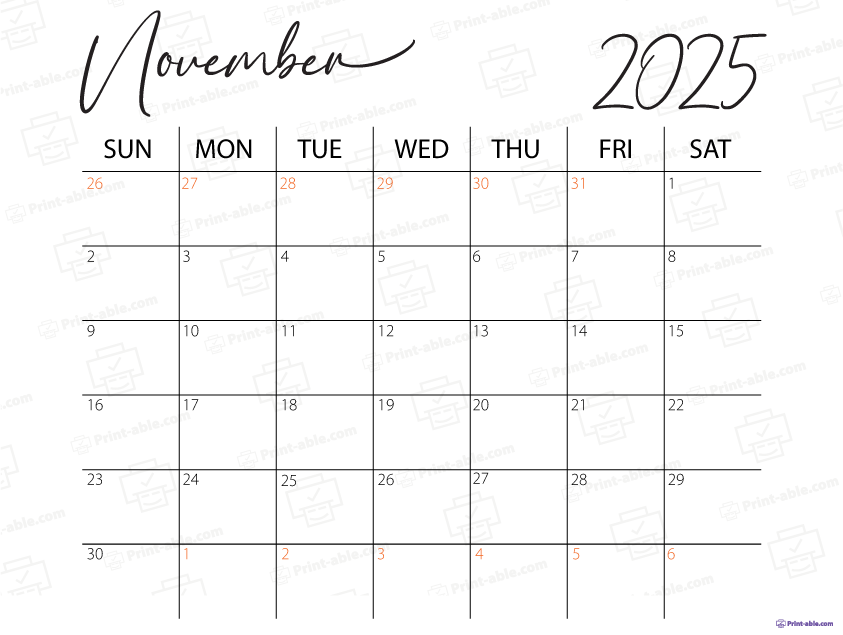 November 2025 Calendar Printable