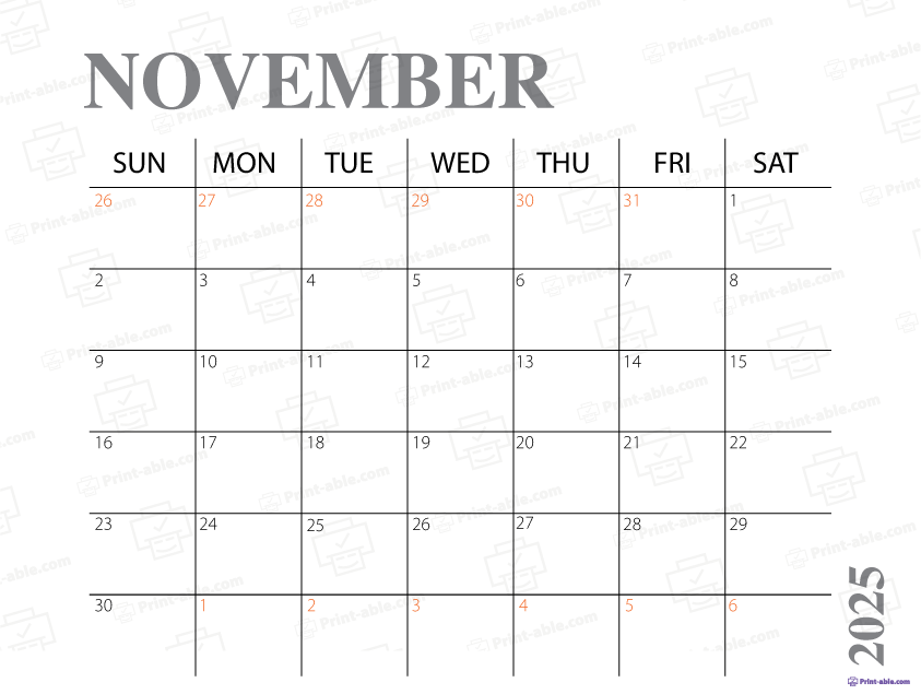 November 2025 Calendar Printable