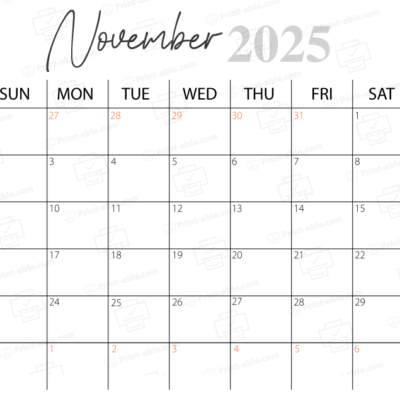 November 2025 Calendar Printable