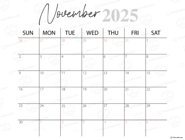 November 2025 Calendar Printable
