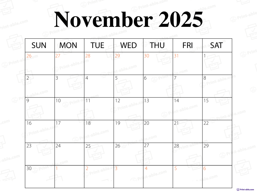 November 2025 Calendar Printable