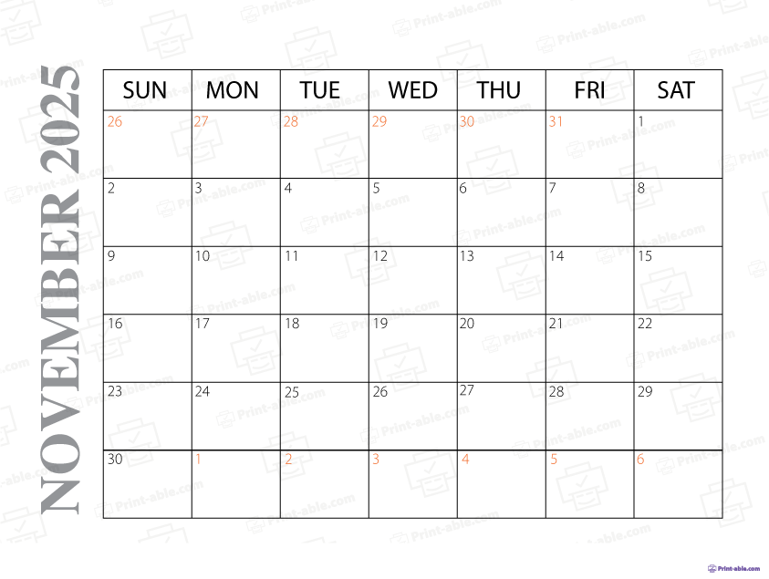 November 2025 Calendar Printable