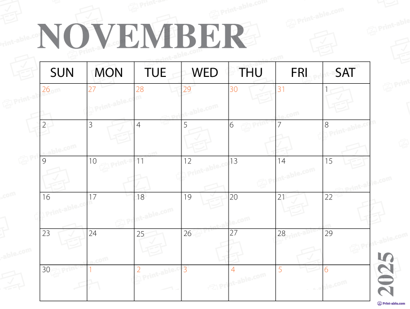 November 2025 Calendar Printable