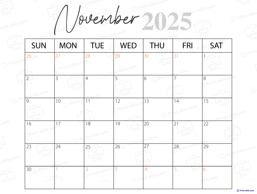 November 2025 Calendar Printable