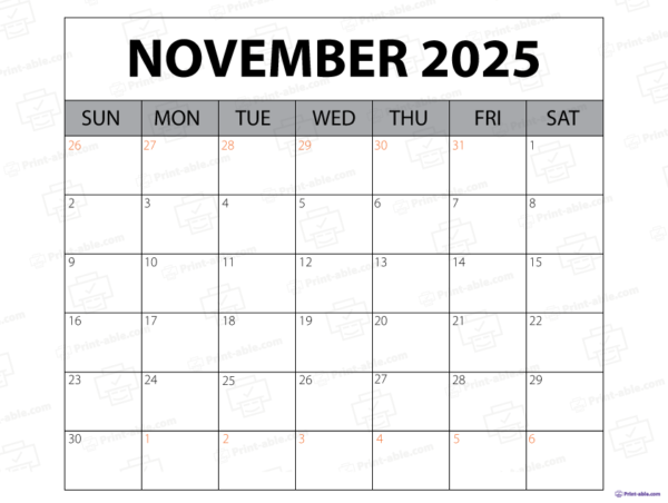 November 2025 Calendar Printable