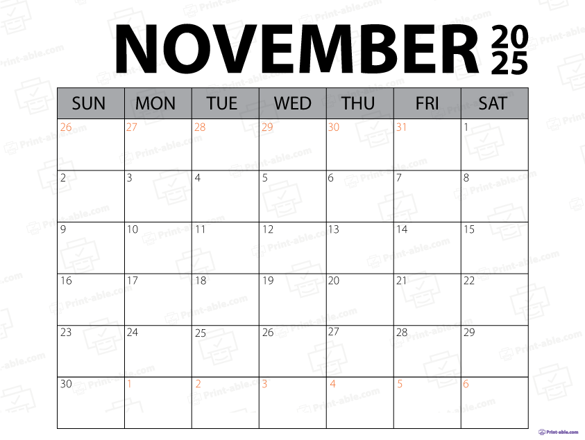 November 2025 Calendar Printable