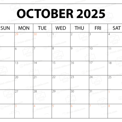 October 2025 Calendar Printable