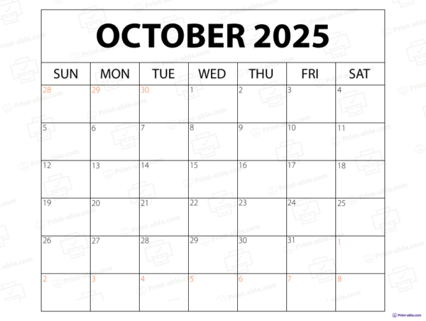 October 2025 Calendar Printable