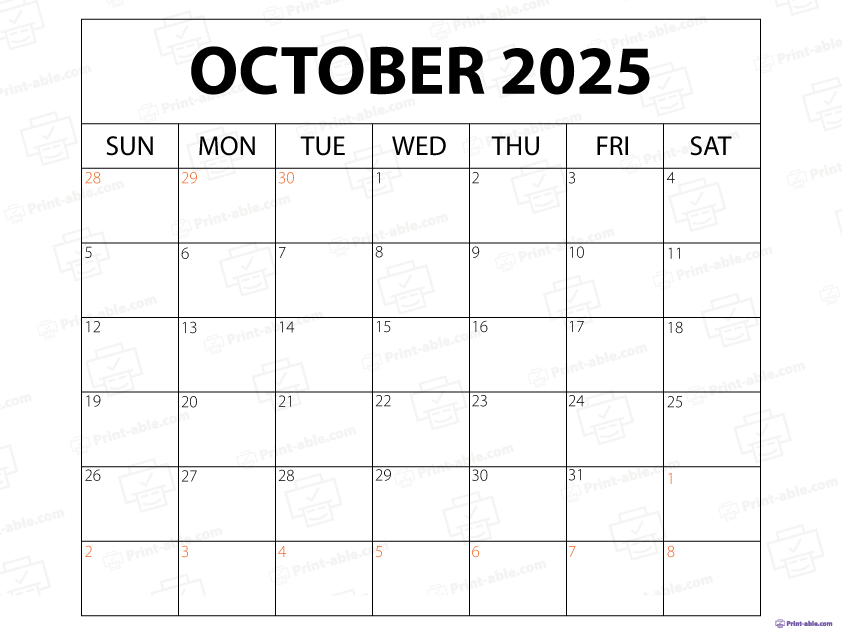 October 2025 Calendar Printable