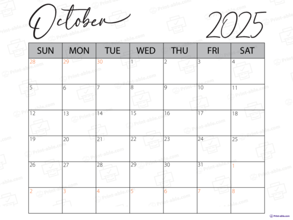 October 2025 Calendar Printable