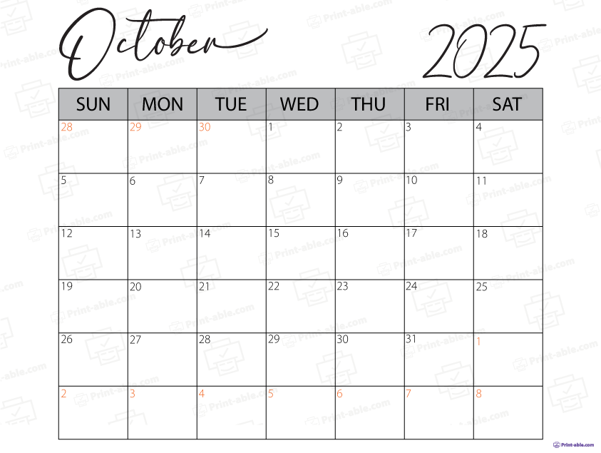 October 2025 Calendar Printable
