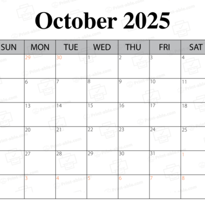 October 2025 Calendar Printable