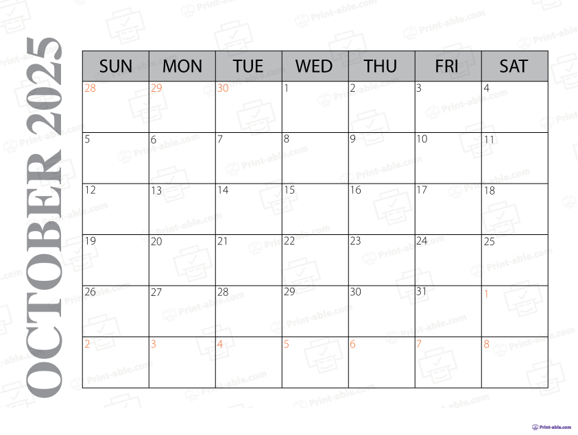 October 2025 Calendar Printable