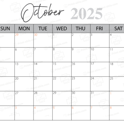 October 2025 Calendar Printable
