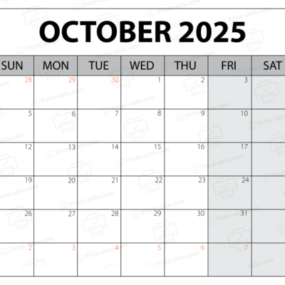 October 2025 Calendar Printable
