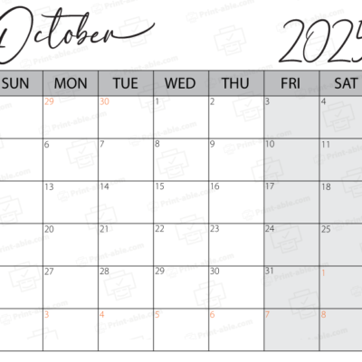 October 2025 Calendar Printable