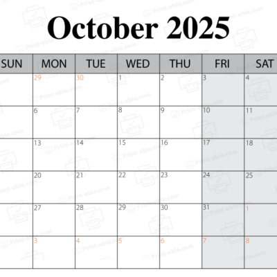October 2025 Calendar Printable