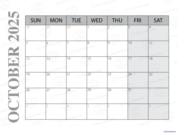 October 2025 Calendar Printable