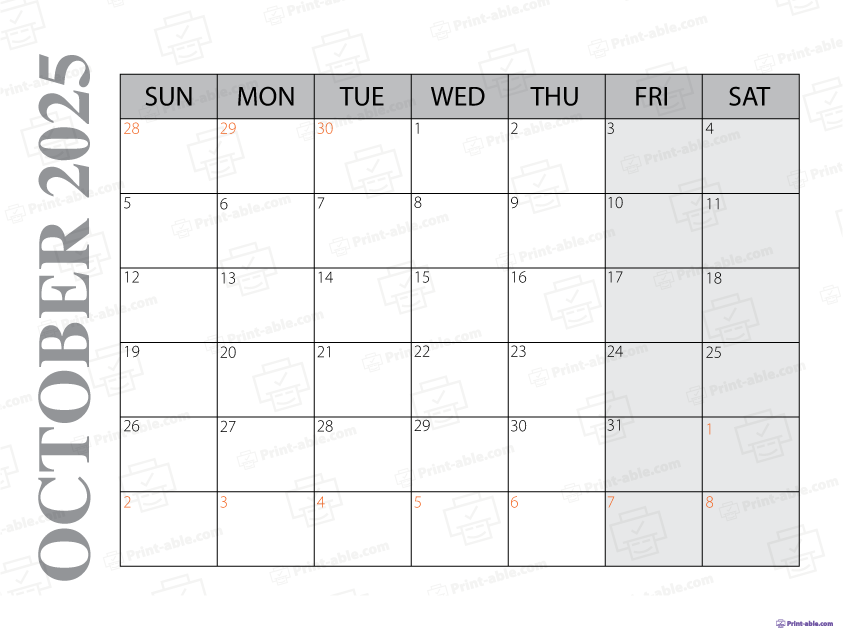 October 2025 Calendar Printable