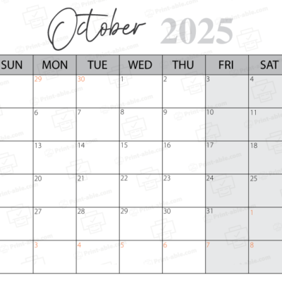 October 2025 Calendar Printable