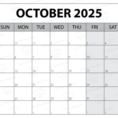 October 2025 Calendar Printable