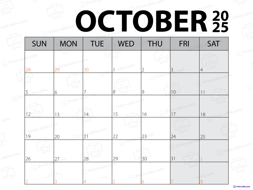 October 2025 Calendar Printable
