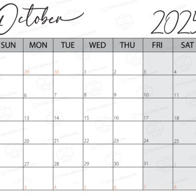 October 2025 Calendar Printable