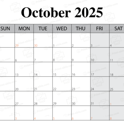 October 2025 Calendar Printable