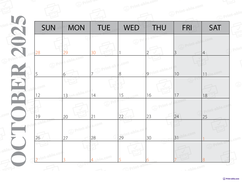 October 2025 Calendar Printable