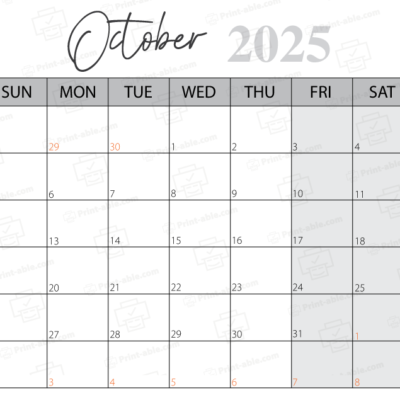 October 2025 Calendar Printable