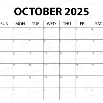 October 2025 Calendar Printable
