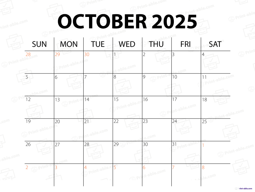 October 2025 Calendar Printable