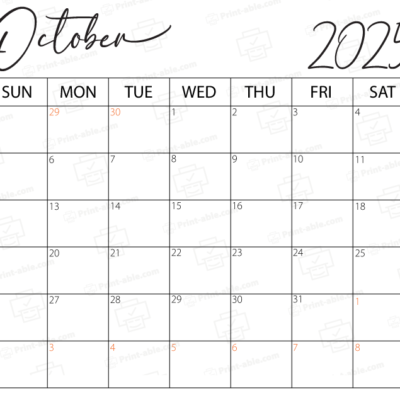 October 2025 Calendar Printable