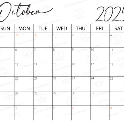October 2025 Calendar Printable