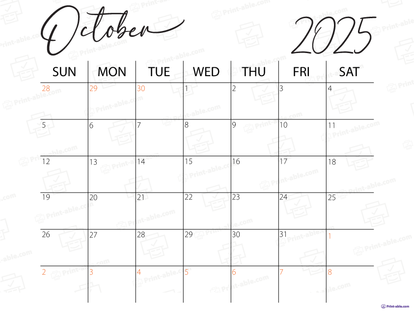 October 2025 Calendar Printable
