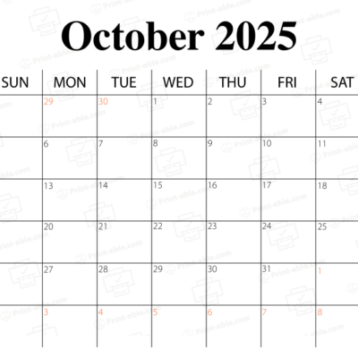 October 2025 Calendar Printable