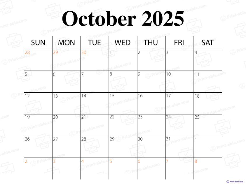 October 2025 Calendar Printable