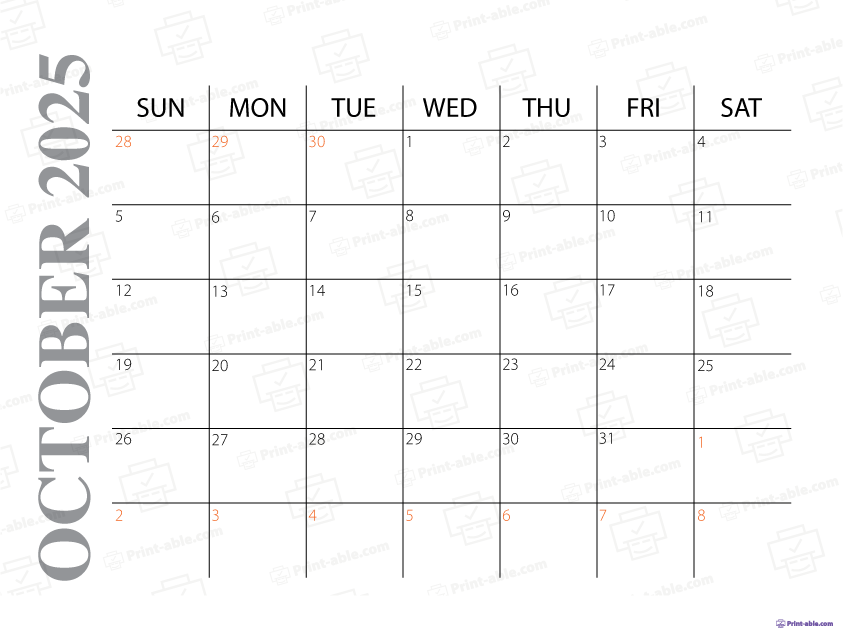October 2025 Calendar Printable