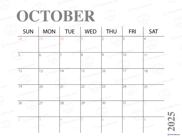 October 2025 Calendar Printable