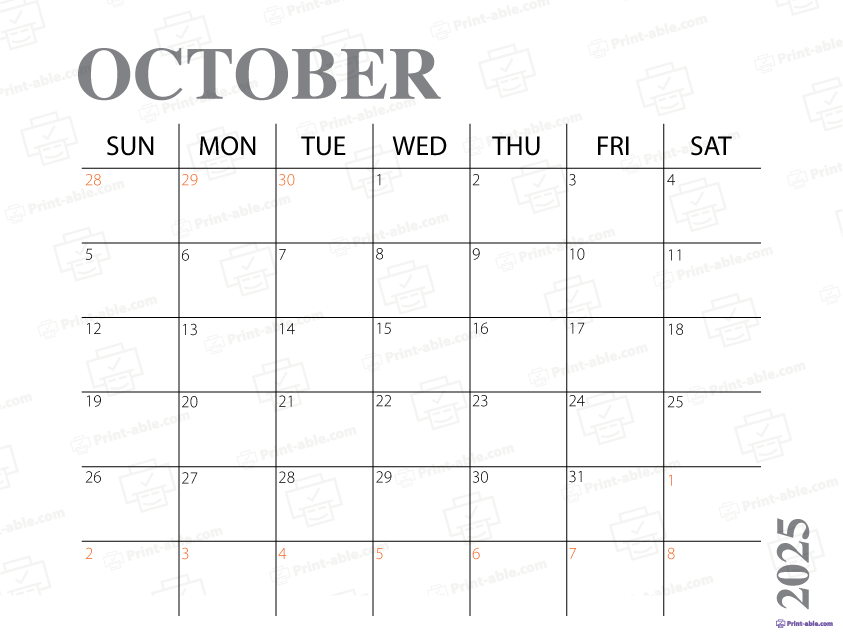October 2025 Calendar Printable