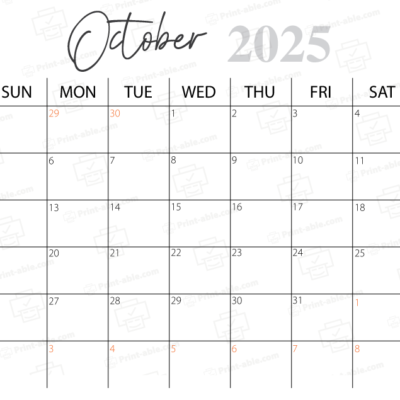 October 2025 Calendar Printable