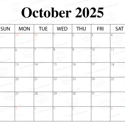 October 2025 Calendar Printable