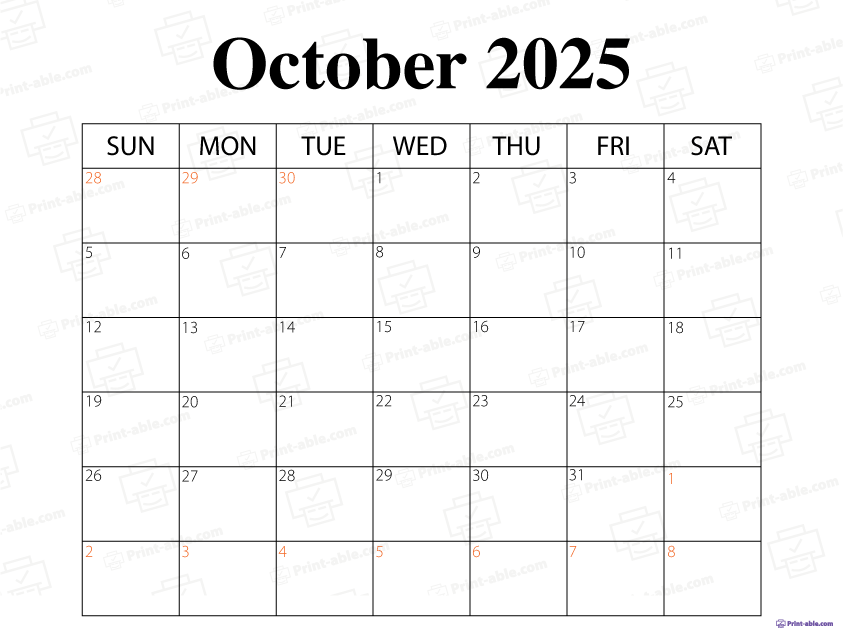 October 2025 Calendar Printable