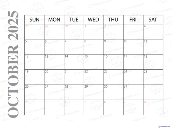 October 2025 Calendar Printable