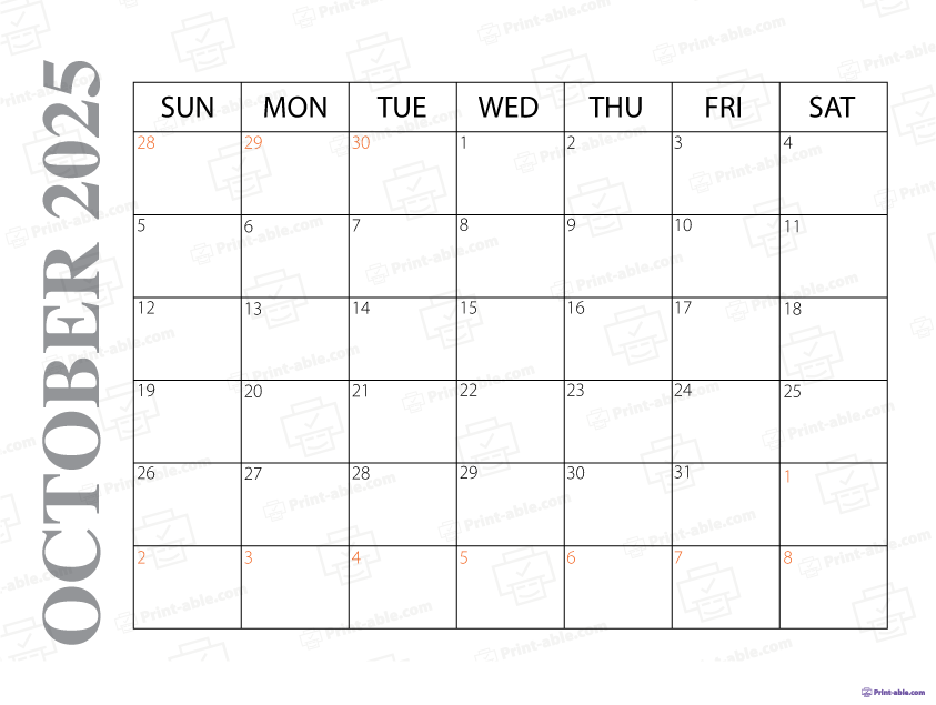 October 2025 Calendar Printable