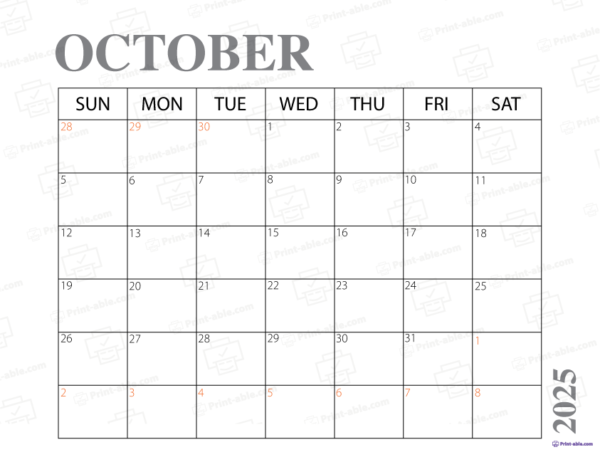 October 2025 Calendar Printable